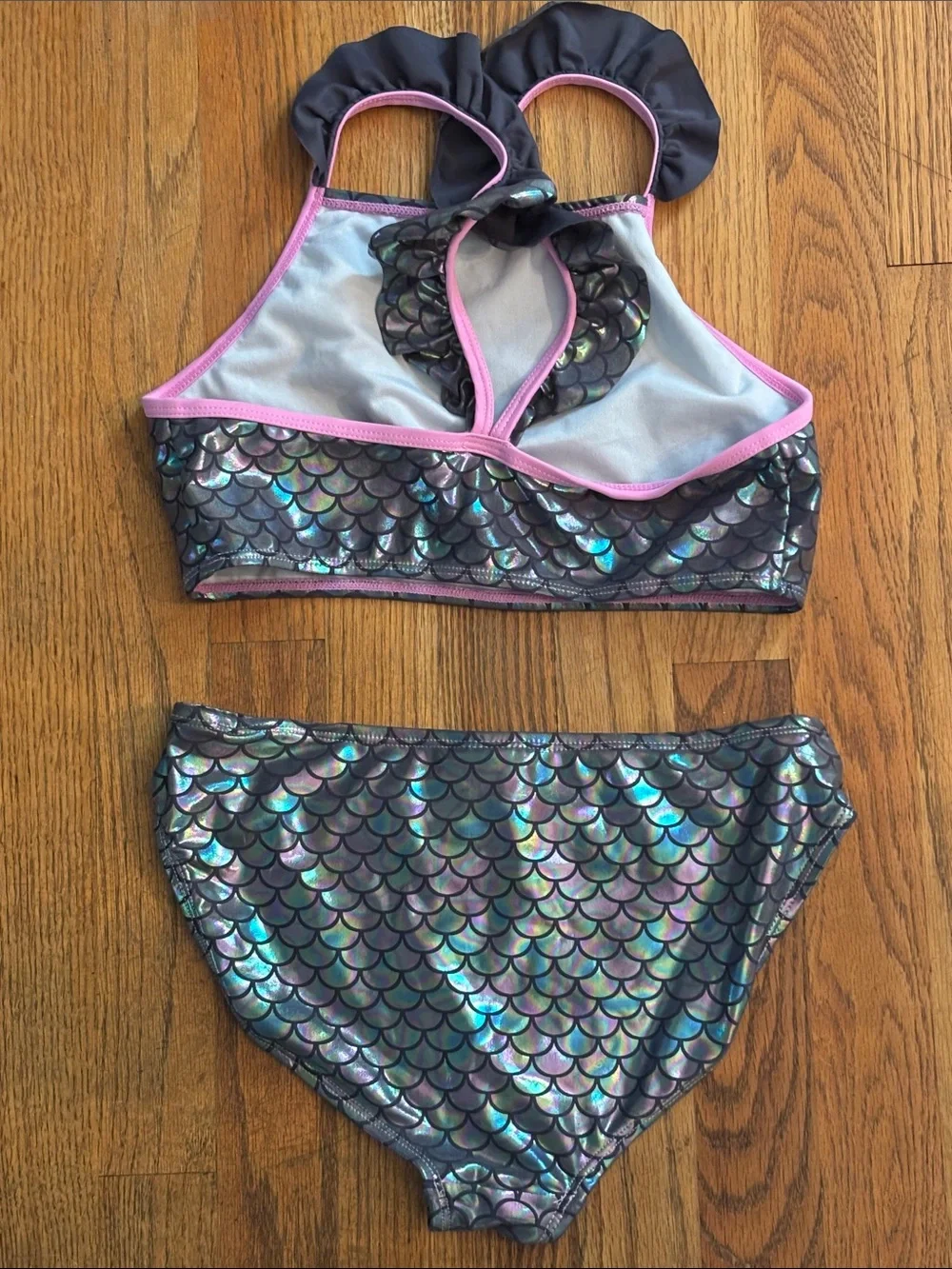 Girls' Iridescent Mermaid Scale Swim Set - Pink Trim, size 16